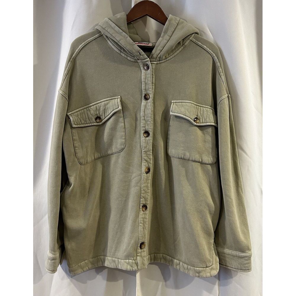 Anthropologie Maronie Hooded Fleece Button Up Womens Size Medium Beige‎